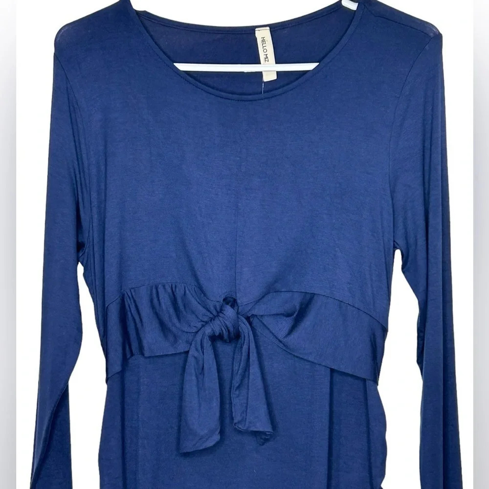 Hello Miz Navy Blue Front Tie Ruched Maternity Dress Size L NWT